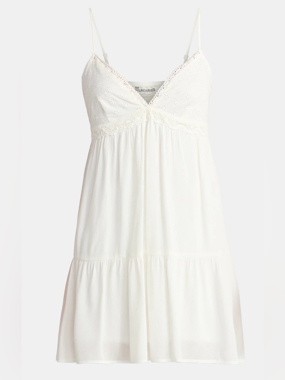 No Boundaries Woven Eyelet Mini Dress with Crochet Trim